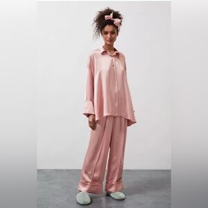 SLEEPER Pink Satin Pajama Set One Size Fits All